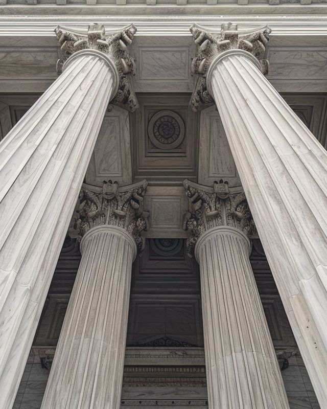 Courthouse columns seen from below